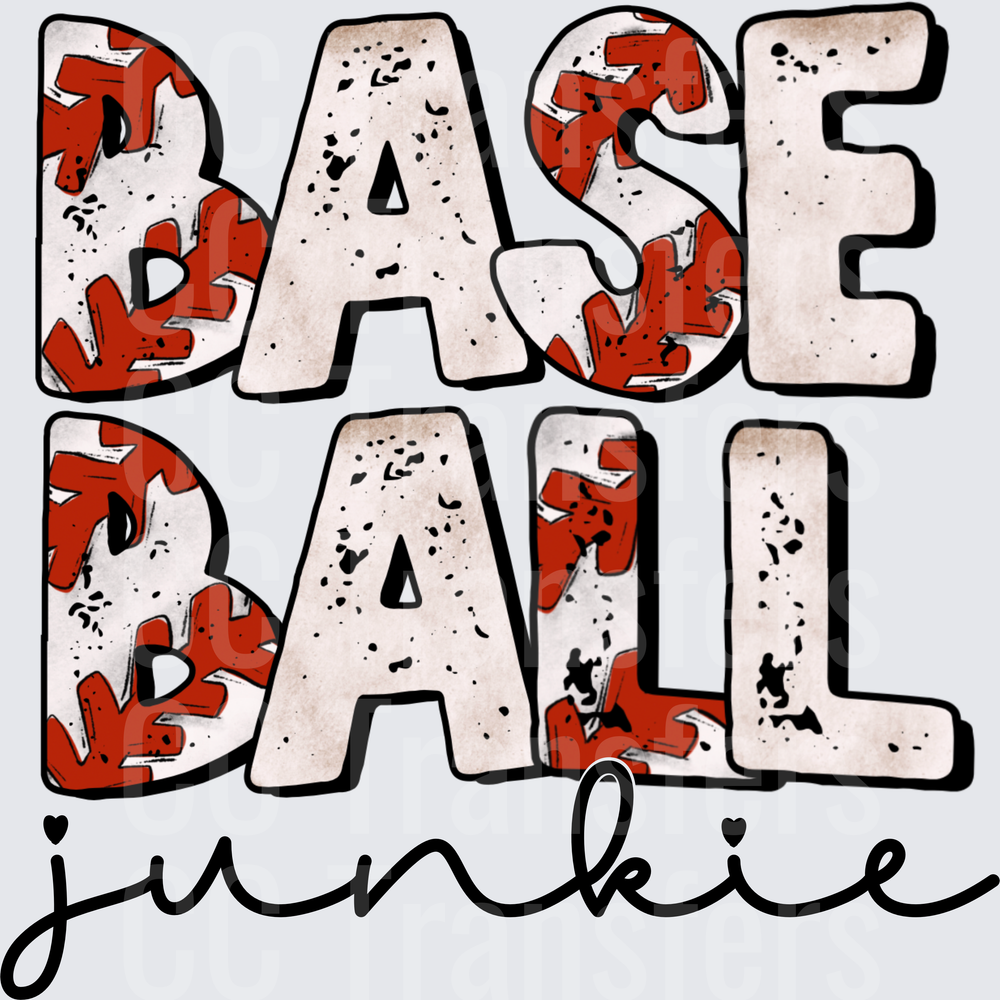 Baseball Junkie Distressed Stitch Letter Design (DTF)