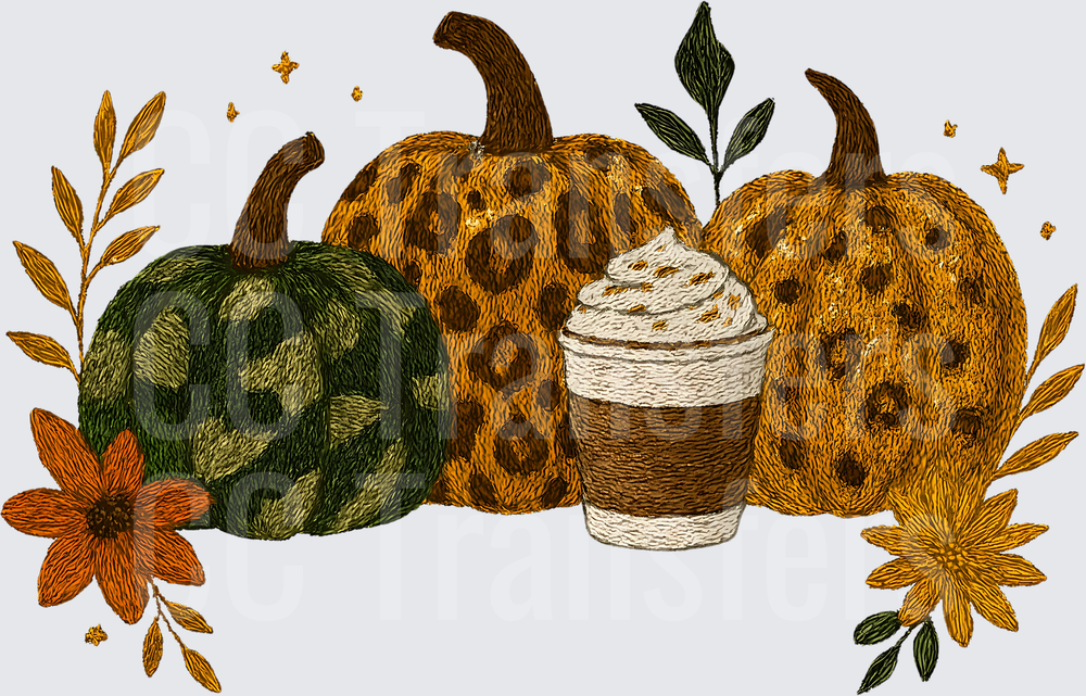 Embroidered Fall Pumpkins Latte Floral Arrangement (DTF)