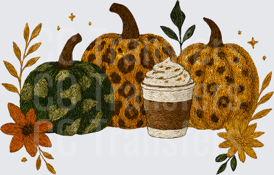 Embroidered Fall Pumpkins Latte Floral Arrangement (DTF)