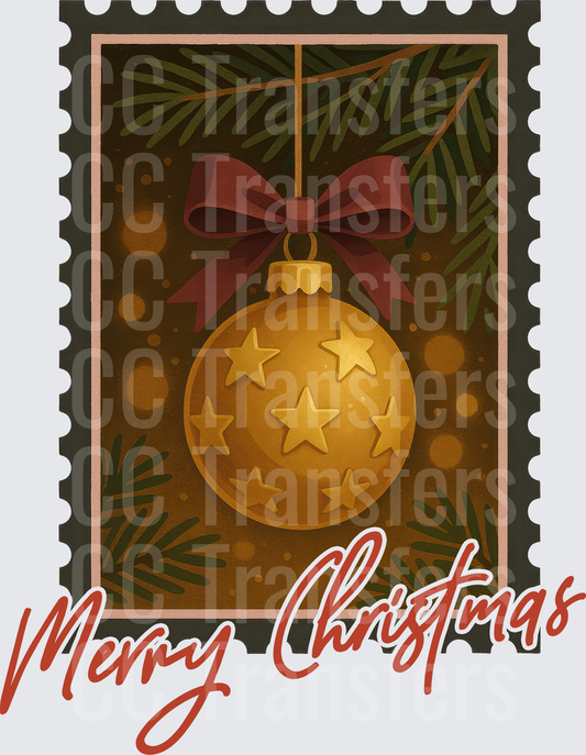 Vintage Christmas Stamp Gold Ornament Merry Christmas (DTF)