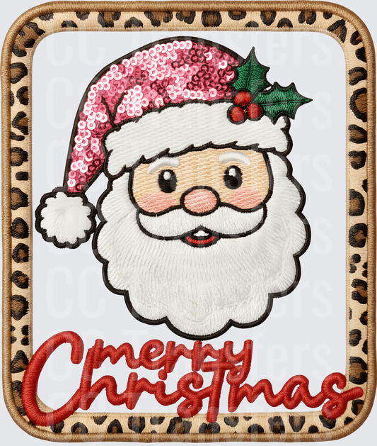Merry Christmas Santa Leopard Print Embroidery Patch (DTF)