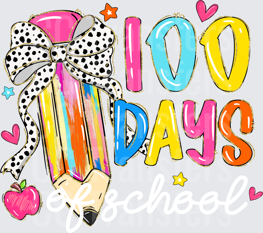 100 Days of School Colorful Pencil Dalmatian Bow (DTF)