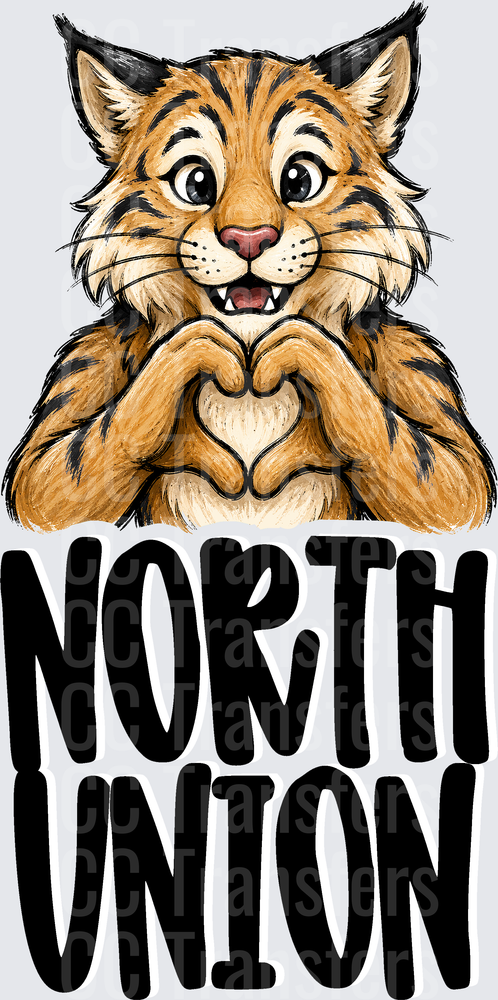 North Union Wildcat Mascot Heart Hands Spirit Design (DTF)