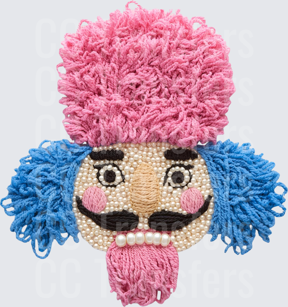 Whimsical Yarn Face Pink Blue Hair Pearl Details (DTF)