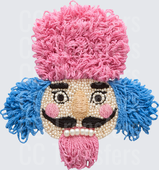 Whimsical Yarn Face Pink Blue Hair Pearl Details (DTF)