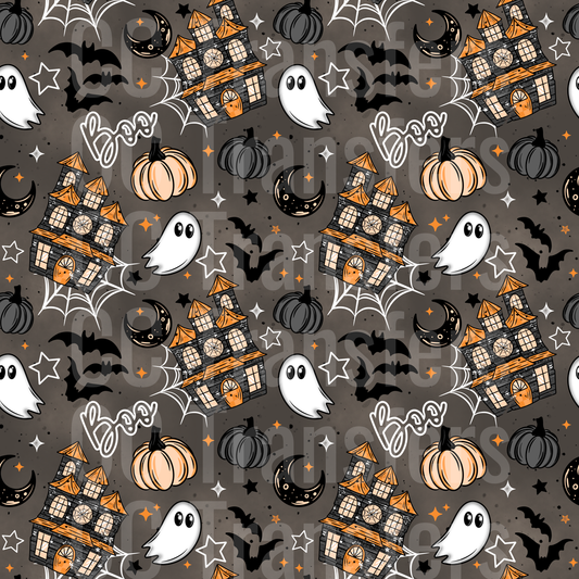 Halloween Haunted House Ghost Boo Pumpkin Pattern (DTF)