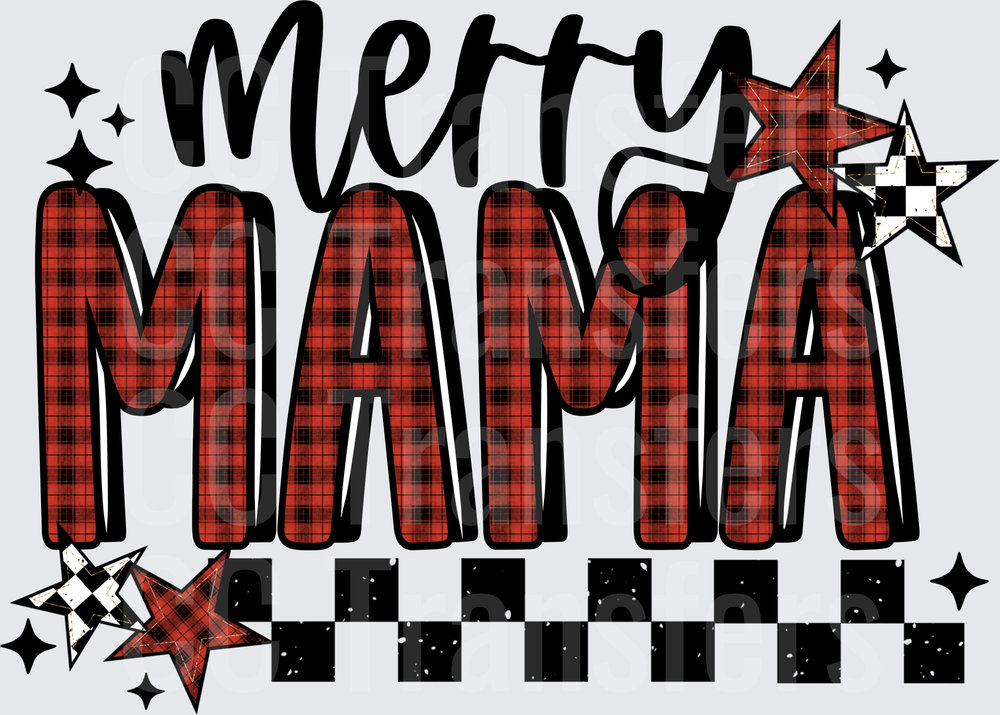 Merry Mama Buffalo Plaid Stars Checkered Christmas (DTF)