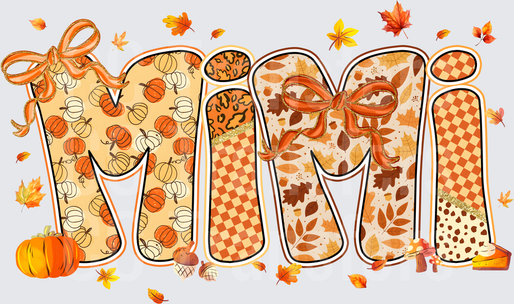 Mimi Fall Pumpkin Leopard Checkered Letter Design (DTF)