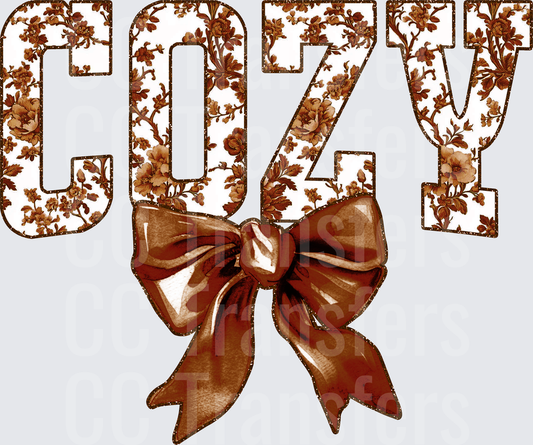 Cozy Floral Letter Design with Brown Satin Bow (DTF)