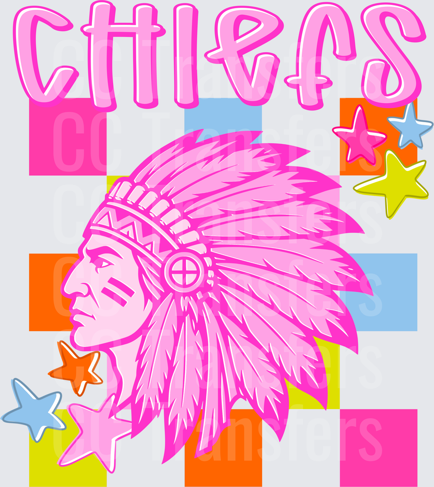 Pink Chiefs Native Warrior Head Colorblock Stars (DTF)