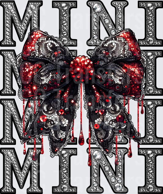 Gothic MINI Rhinestone Letters Red Glitter Blood Drip Bow (DTF)