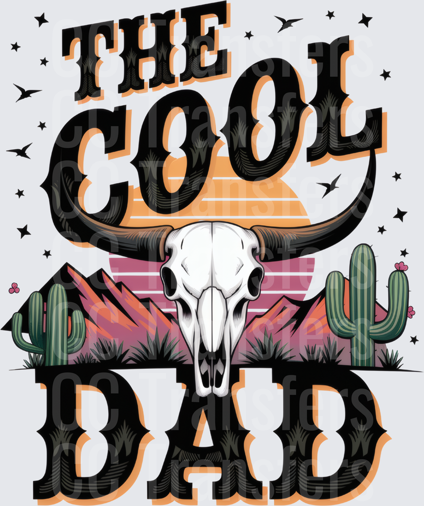 The Cool Dad Western Bull Skull Desert Scene (DTF)