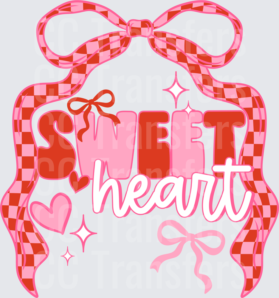 Sweetheart Pink Red Checkered Bow Valentine Design (DTF)