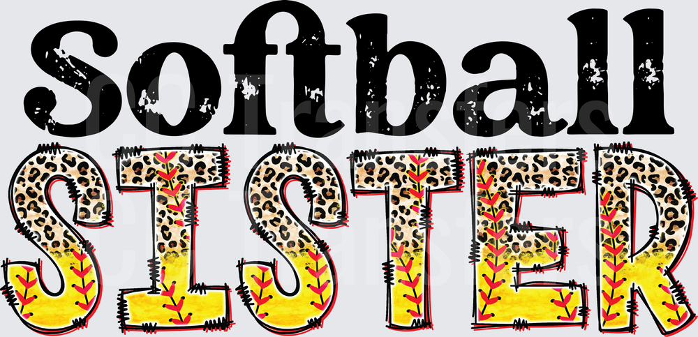 Softball Sister Leopard Print Distressed Lettering DTF