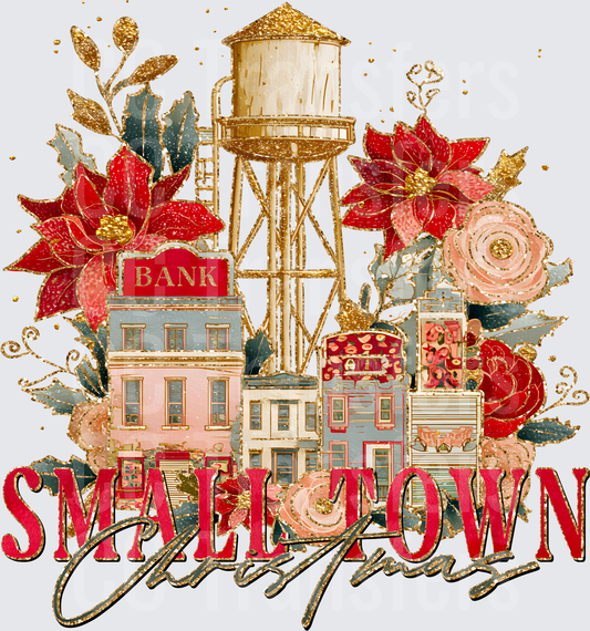 Small Town Christmas Floral Water Tower Design (DTF)