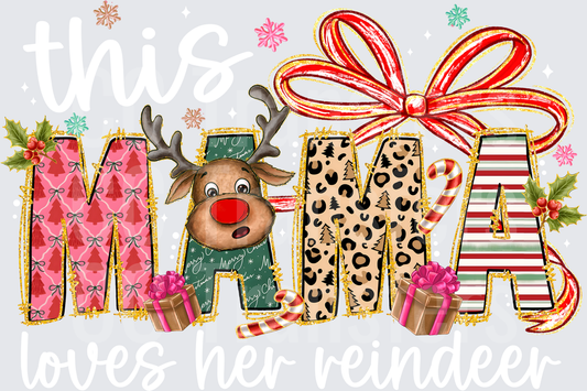 Christmas Mama Reindeer Leopard Patterned Letters (DTF)