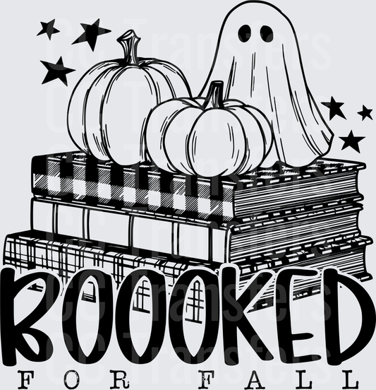 Boooked For Fall Ghost Pumpkins Stacked Books Stars (DTF)