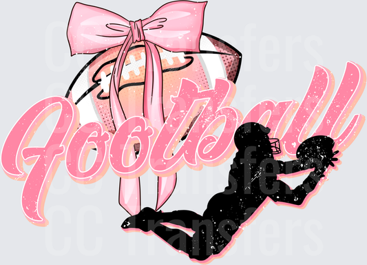 Pink Bow Football Player Silhouette Coquette Script (DTF)