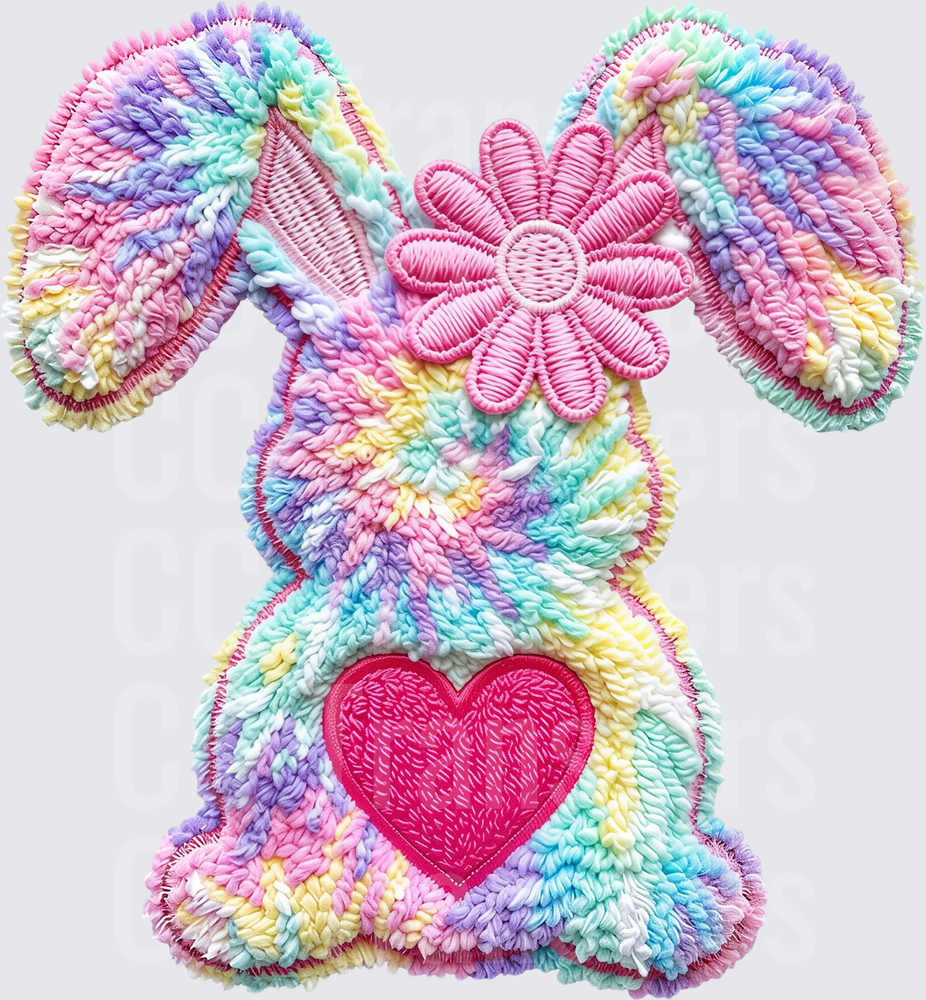 Pastel Rainbow Fluffy Bunny with Heart and Flower (DTF)