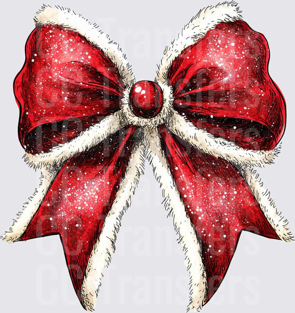 Red Velvet Christmas Bow with White Fur Trim (DTF)