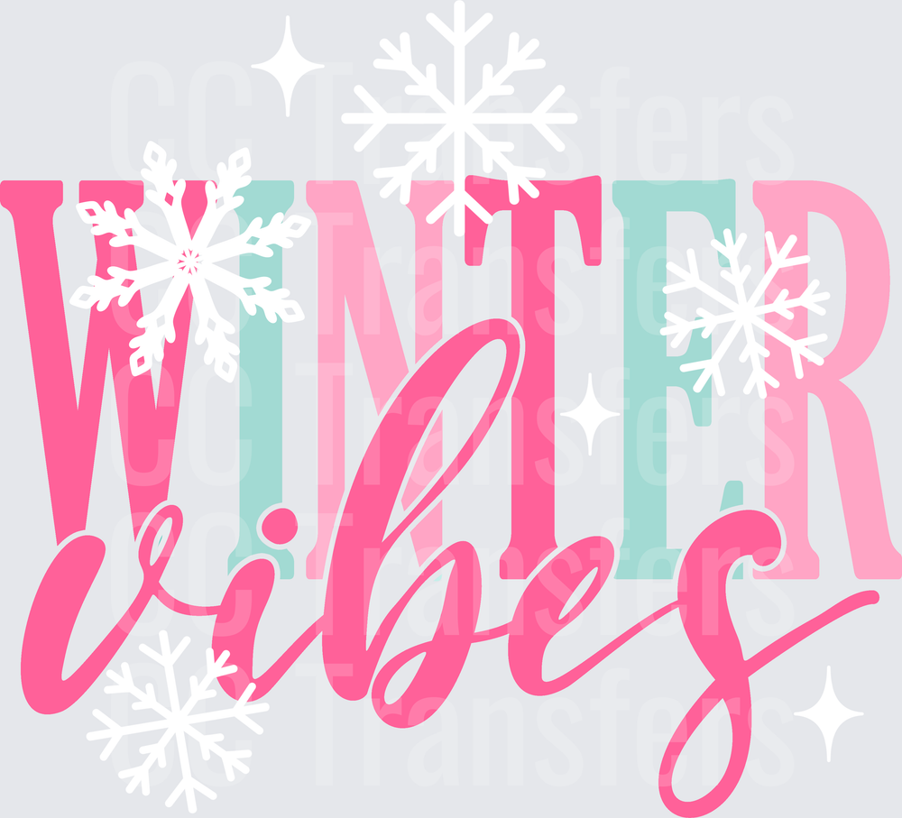 Winter Vibes Bold Script Snowflake Typography (DTF)