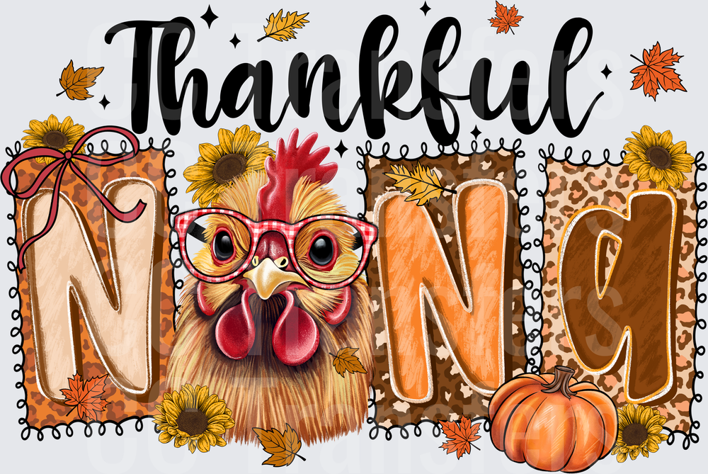 Thankful Nona Chicken with Glasses Fall Leopard (DTF)