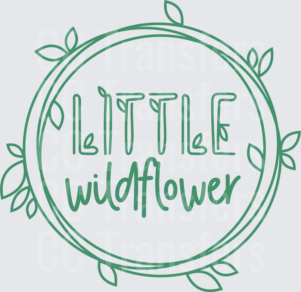 Little Wildflower Green Leaf Wreath Circle Design (DTF)