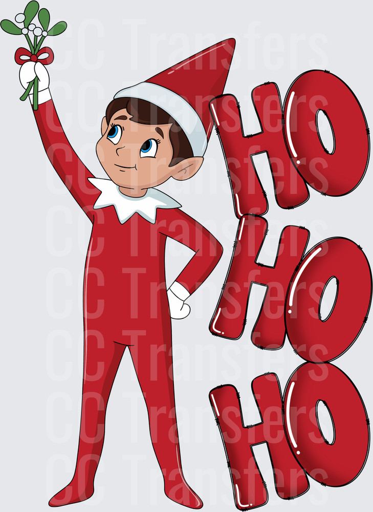 Christmas Elf Holding Mistletoe Ho Ho Ho (DTF)