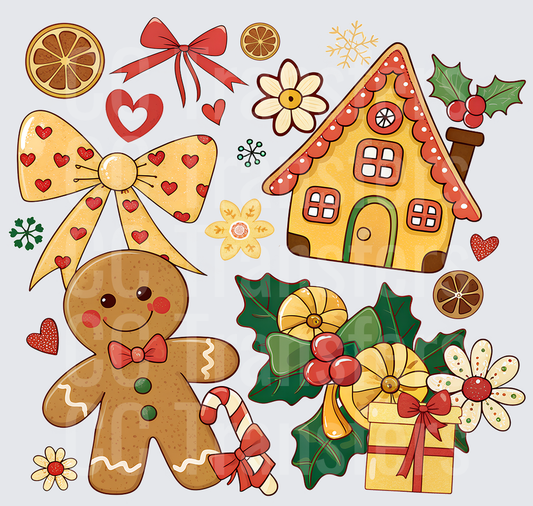 Gingerbread Man Christmas Holiday Festive Cluster (DTF)