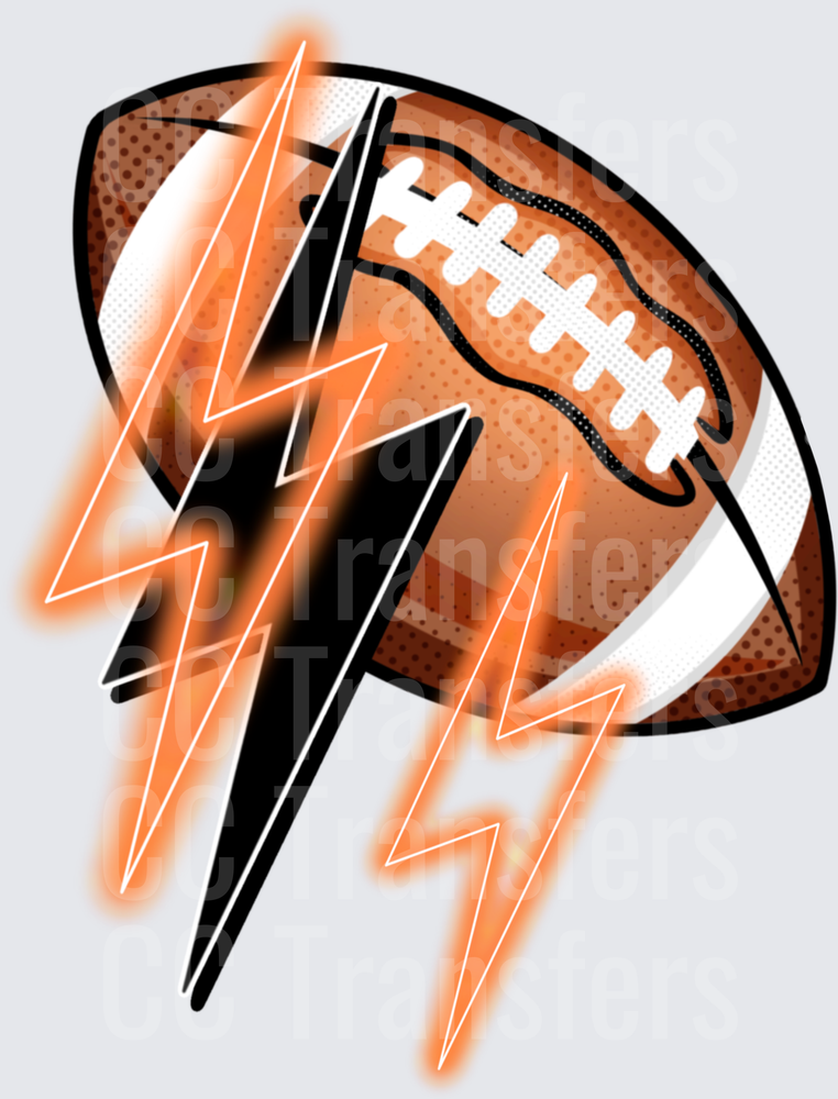 Football with Orange Lightning Bolts Glowing Effect (DTF)