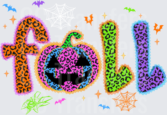 Neon Leopard Print Fall Jack-O-Lantern Pumpkin Halloween (DTF)