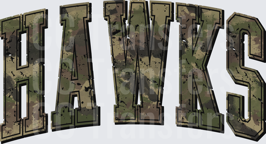 Hawks Arched Camo Grunge Bold Block Letters (DTF)