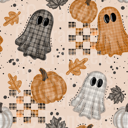 Plaid Patchwork Halloween Ghosts Pumpkins Fall Leaves (DTF)
