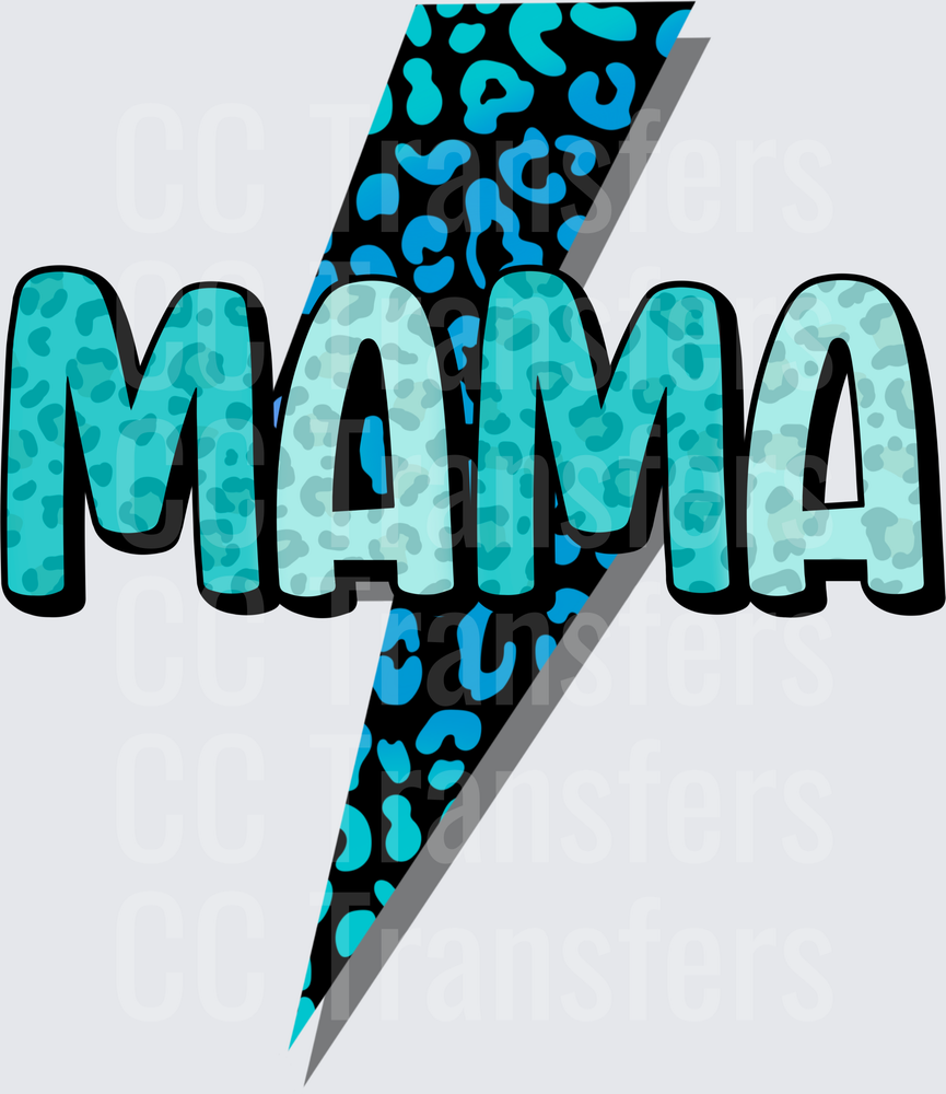 Teal Leopard Print Mama Lightning Bolt (DTF)
