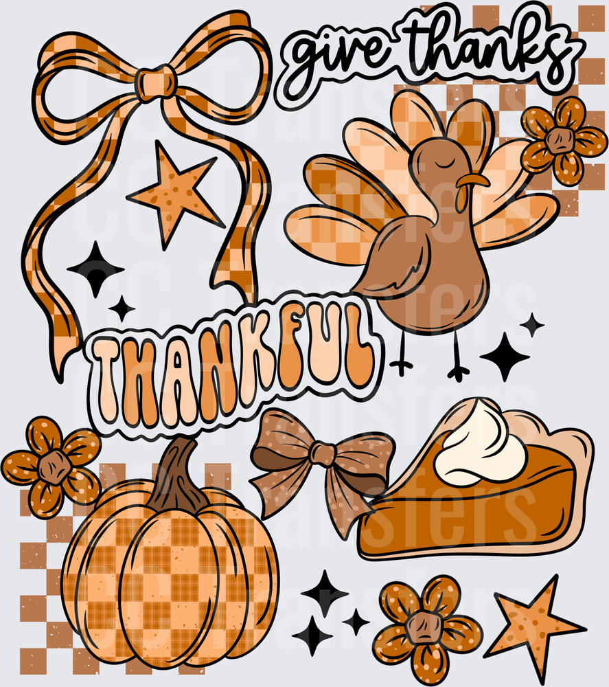 Thankful Give Thanks Thanksgiving Turkey Pumpkin Pie (DTF)