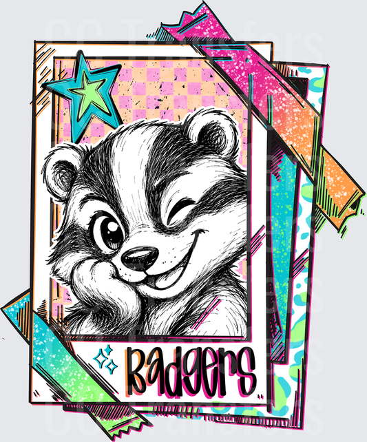 Winking Badger Retro Trading Card Colorful Pop Art (DTF)