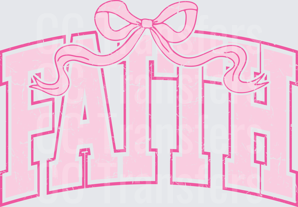 Distressed Pink Varsity FAITH Letters with Bow (DTF)