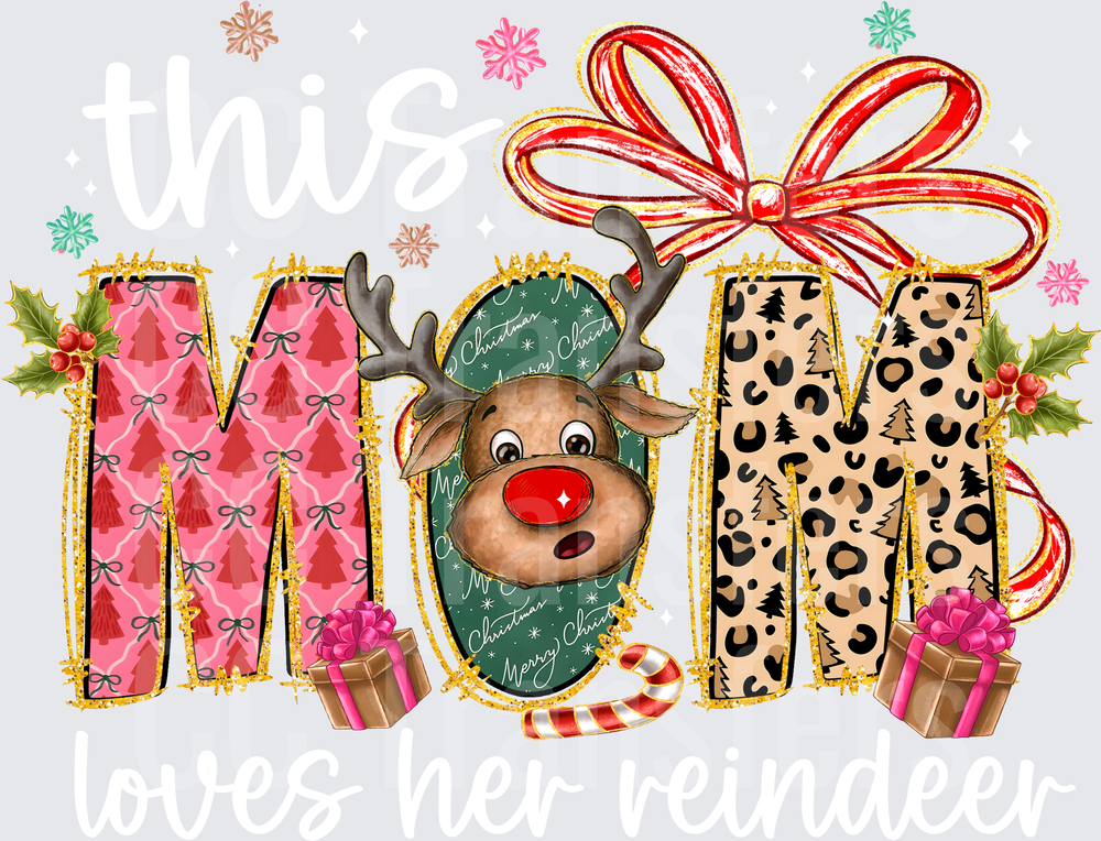 Christmas MOM Reindeer Leopard Print Holiday Design (DTF)