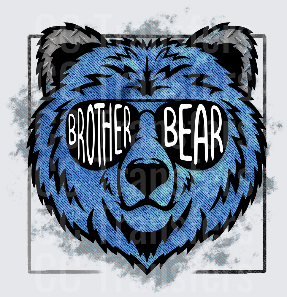 Blue Bear Face Sunglasses Brother Bear Text Grunge (DTF)