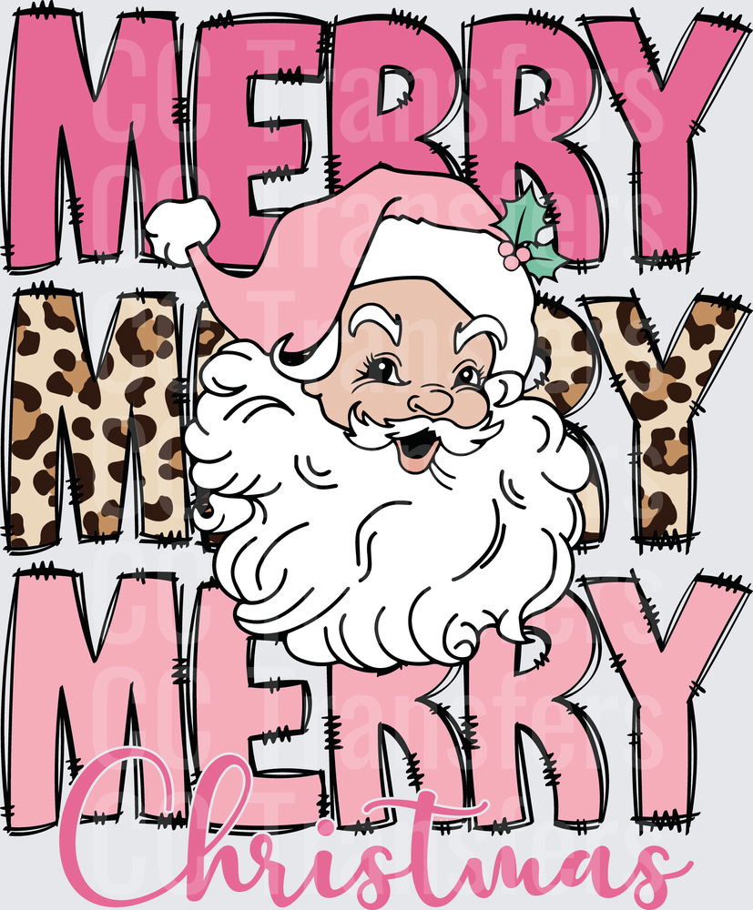 Merry Merry Merry Christmas Pink Leopard Santa (DTF)
