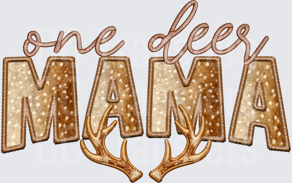 One Deer Mama Embroidery Style Fawn Print Antlers (DTF)
