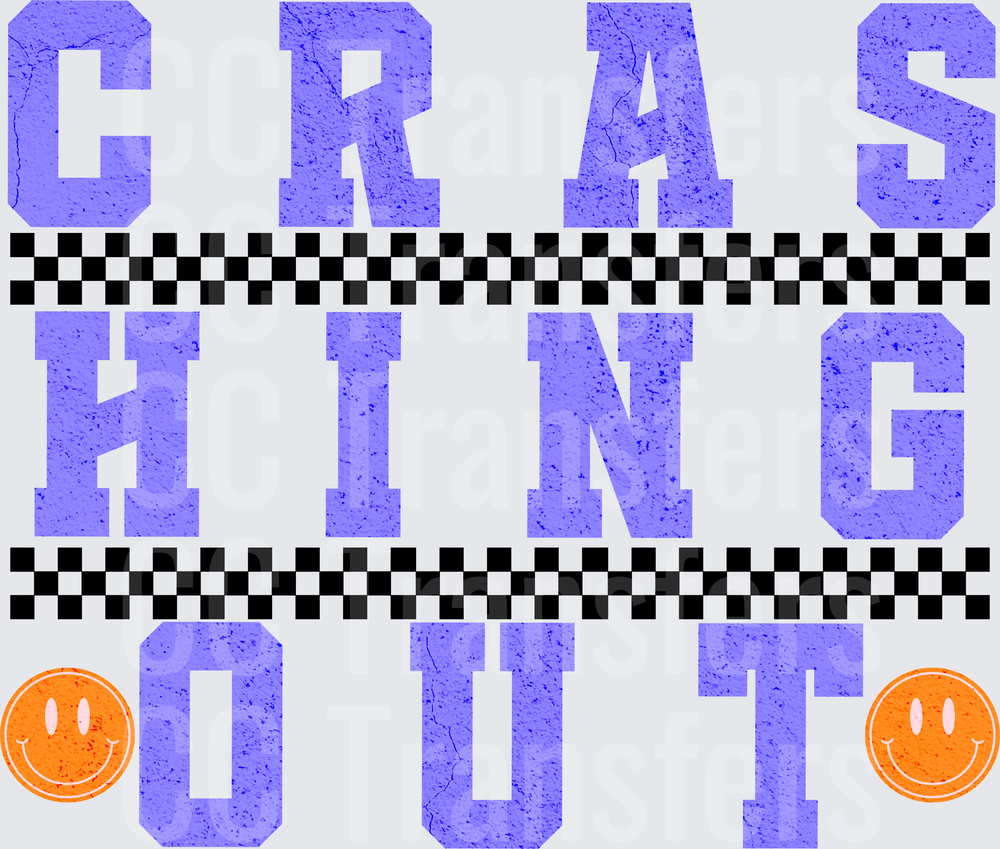 Crashing Out Distressed Varsity Letters Checkered Smiley (DTF)