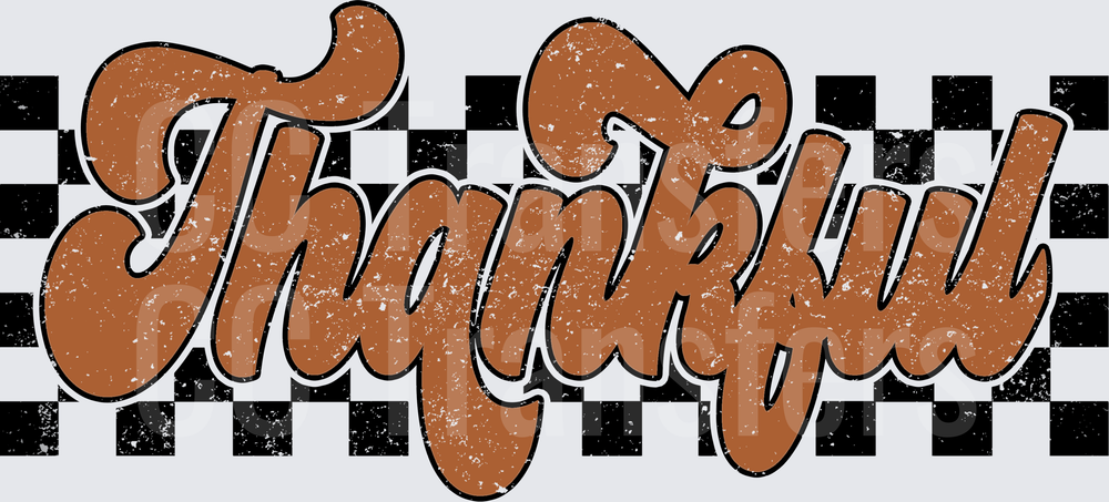 Thankful Retro Script Distressed Checkered (DTF)