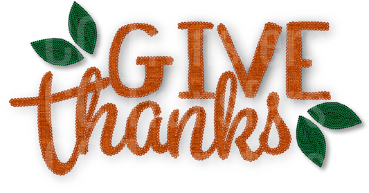 Give Thanks Rhinestone Embroidery Style Leaves Design (DTF)