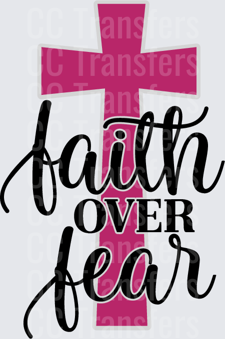 Faith Over Fear Pink Cross Script Lettering (DTF)