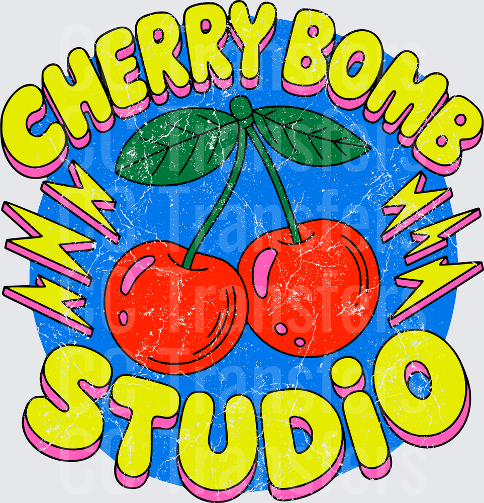 Retro Grunge Cherry Bomb Studio Lightning Bolt Badge (DTF)