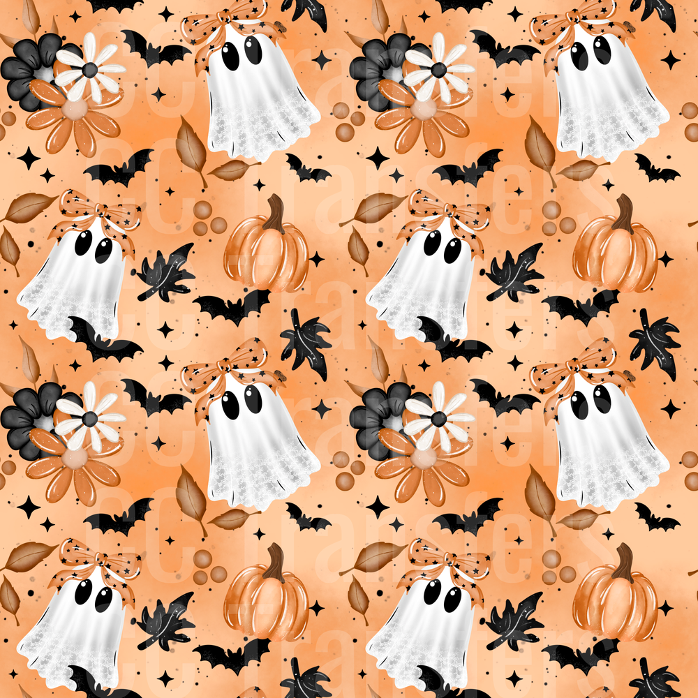 Cute Ghost Bow Halloween Pumpkin Bat Floral Pattern (DTF)