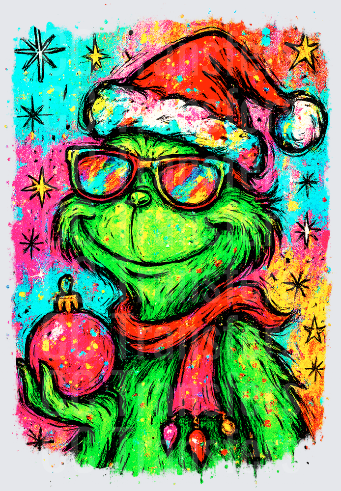 Colorful Grumpy Green Holiday Creature Santa Hat DTF