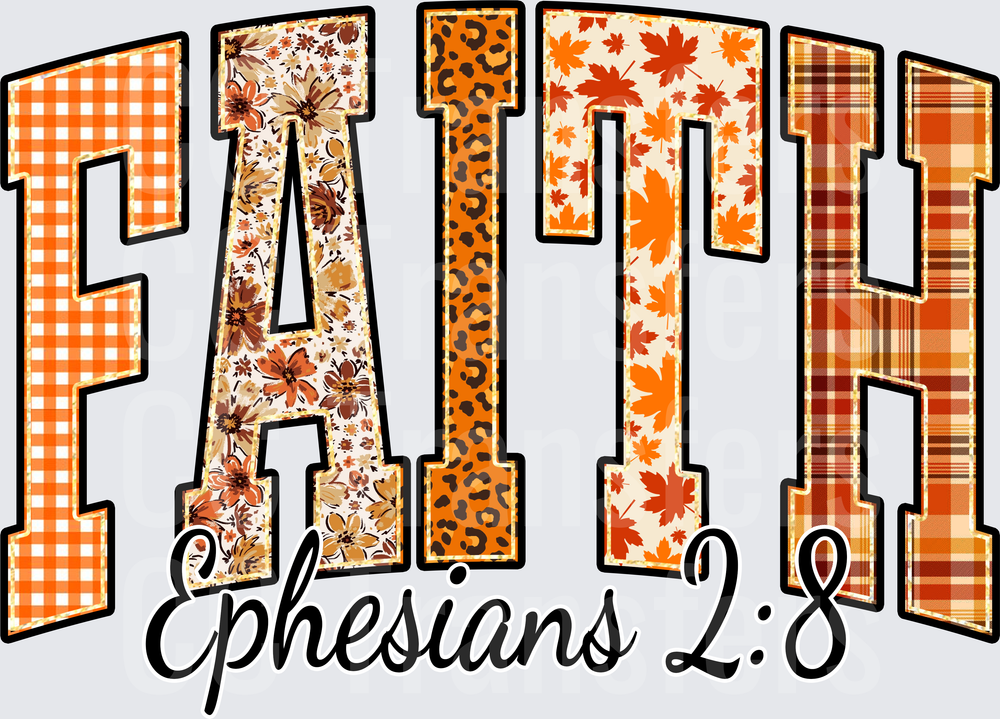 Faith Ephesians 2:8 Fall Patterned Varsity Letters (DTF)