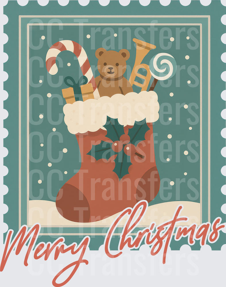 Vintage Christmas Stamp Stocking Filled With Toys (DTF)